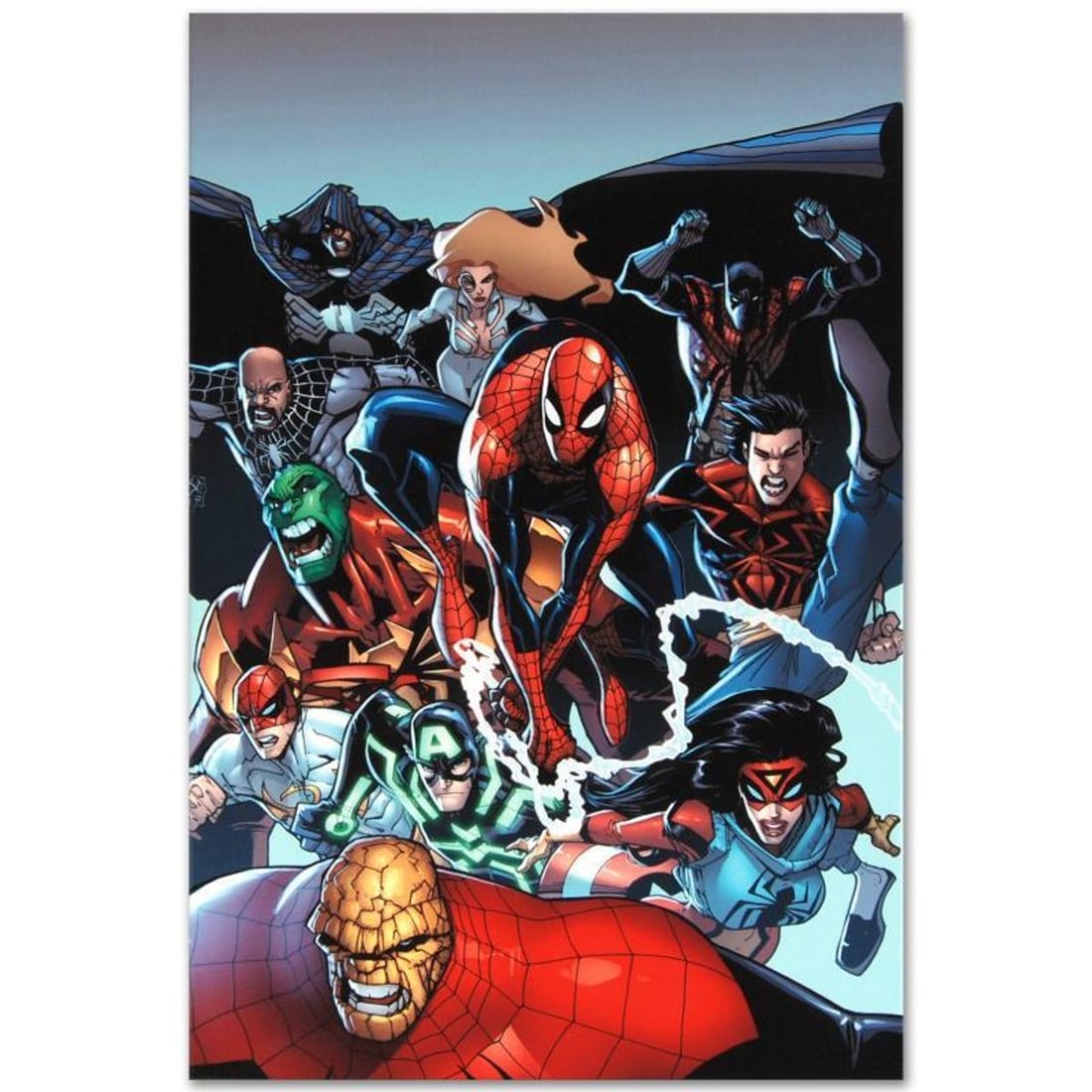 Marvel Comics "Amazing Spider-Man #667" Numbered Limited Edition Giclee on Canvas by Humberto Ramos: A piece of comic book history, this limited edition, from original art by Humberto Ramos, depicts the classic character Spider-Man and many other Marvel characters. Mexican comic book artist Humberto 