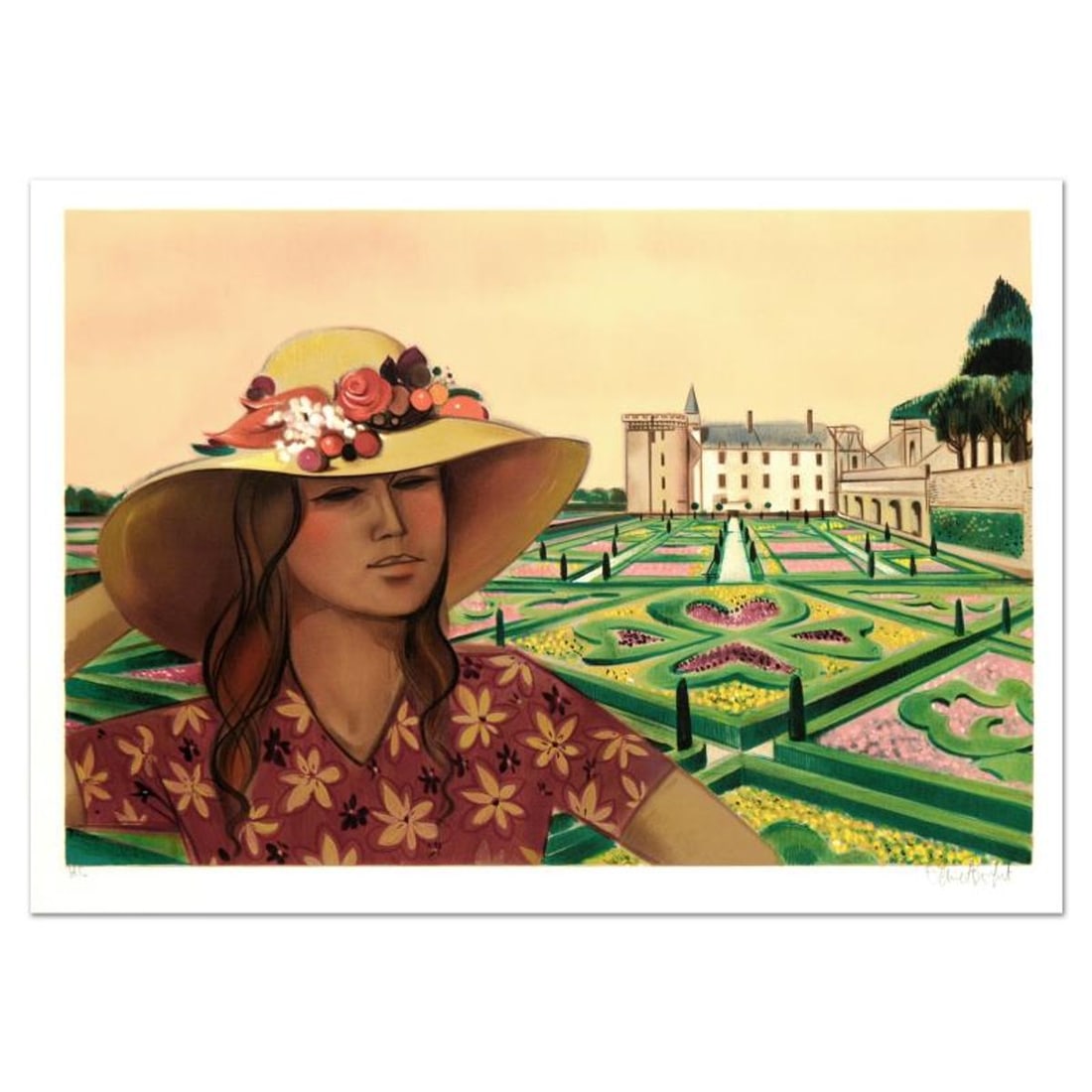 Robert Vernet Bonfort, "Chateau and Gardens" Limited Edition Lithograph, Numbered and Hand Signed. (1 of 1)
