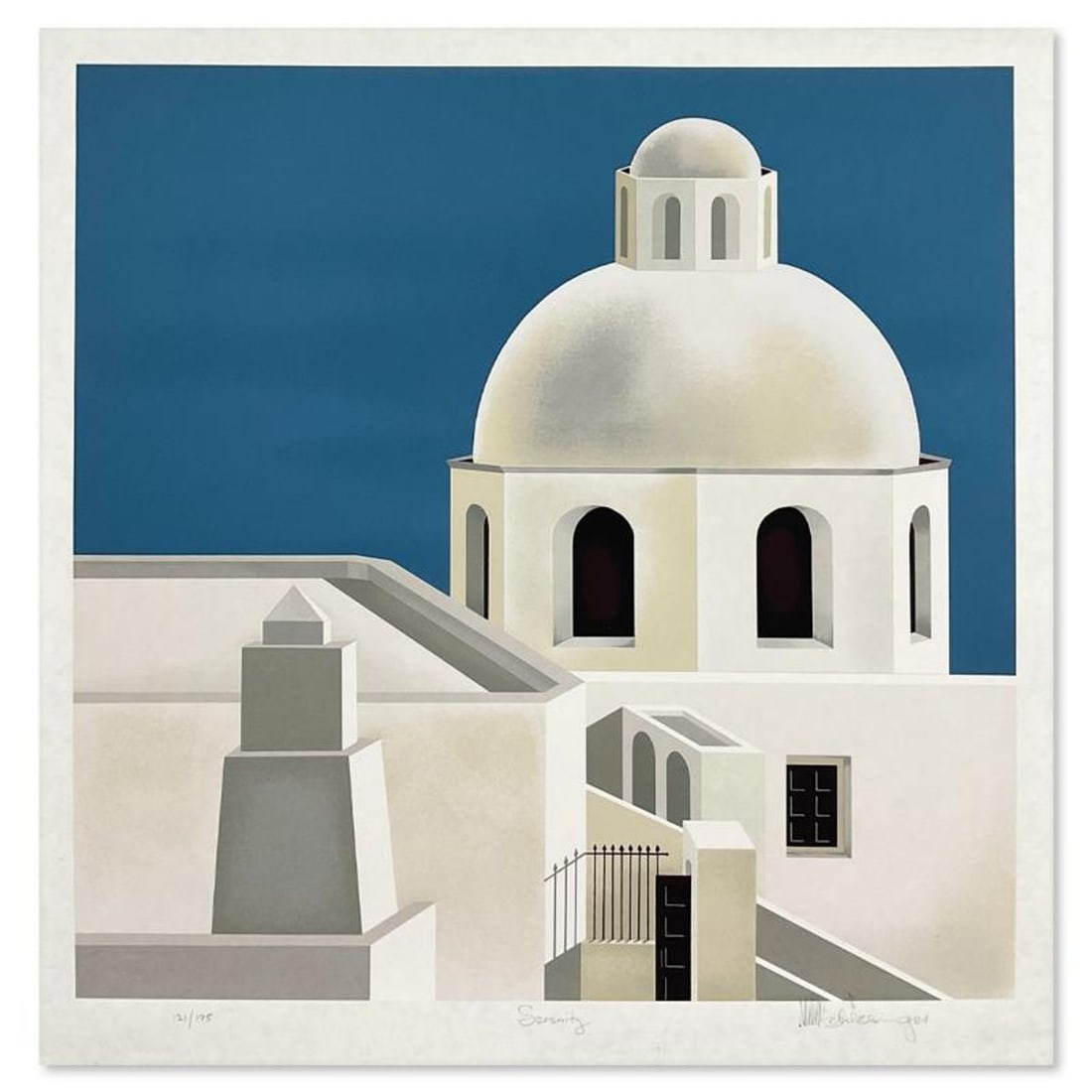 William Schlesinger (1915-2011), "Serenity" Limited Edition Serigraph, Numbered 121/195 and Hand: Serenity is a limited edition serigraph on paper by William Schlesinger (1915-2011), numbered 121/195 and hand signed by the artist. Includes Letter of Authenticity. Measures approx. 25" x 26" (border