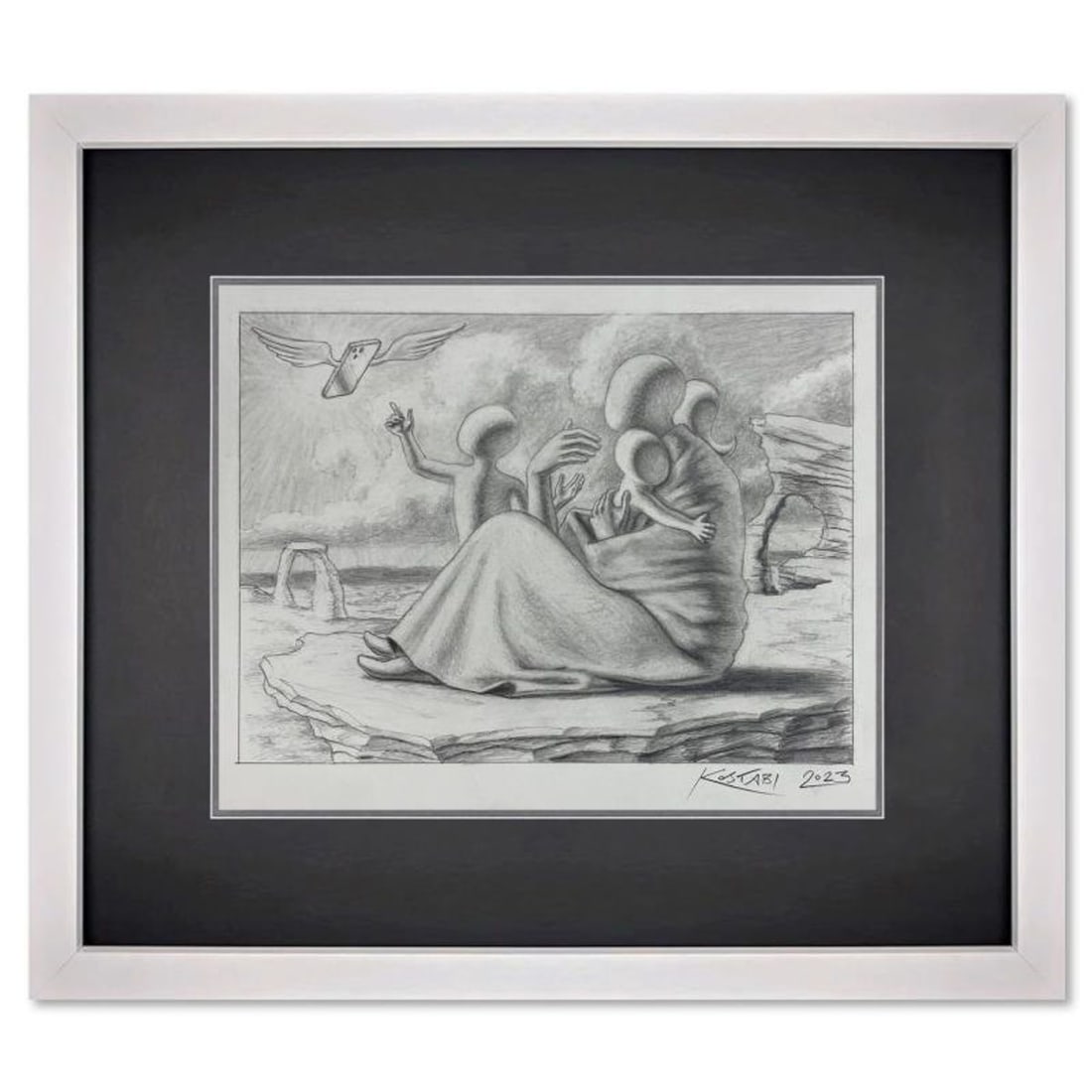 Mark Kostabi, "The New Light" Framed Original Drawing on Paper, Hand Signed with Certificate of (1 of 3)