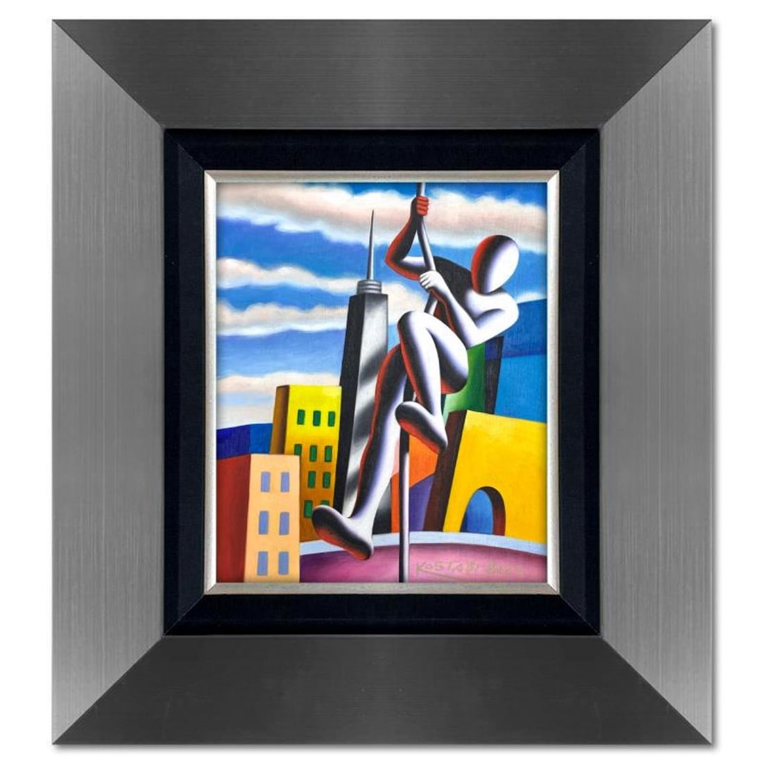 Mark Kostabi, "Even Further" Framed Original Oil Painting on Canvas, Hand Signed with a Certificate (1 of 3)