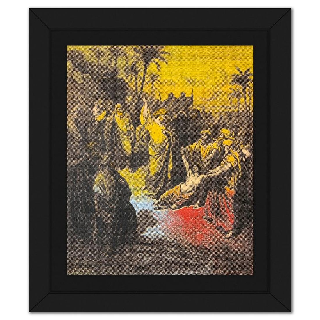 Steve Kaufman (1960-2010), "He Who Casts the First Stone" Framed Hand Embellished Limited Edition: He Who Casts the First Stone is a hand embellished limited edition silkscreen on canvas by Andy Warhol protege, Steve Kaufman (1960-2010), numbered 9/50 inverso and hand signed by the artist. This pie