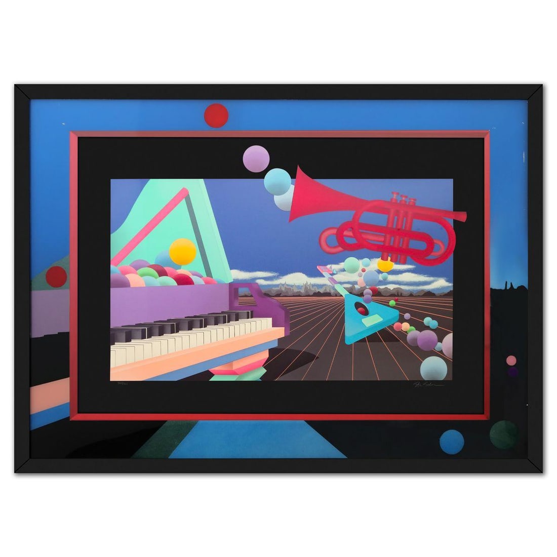 Stan Solomon- Serigraph "Heaven and Music": Artist: Stan Solomon. Medium: Serigraph. Title: Heaven and Music. Size: 36" x 50". Measures approx. 40" x 54" (framed). Signature: Hand Signed and numbered. Additional: 300/300. Reference#: 26391.