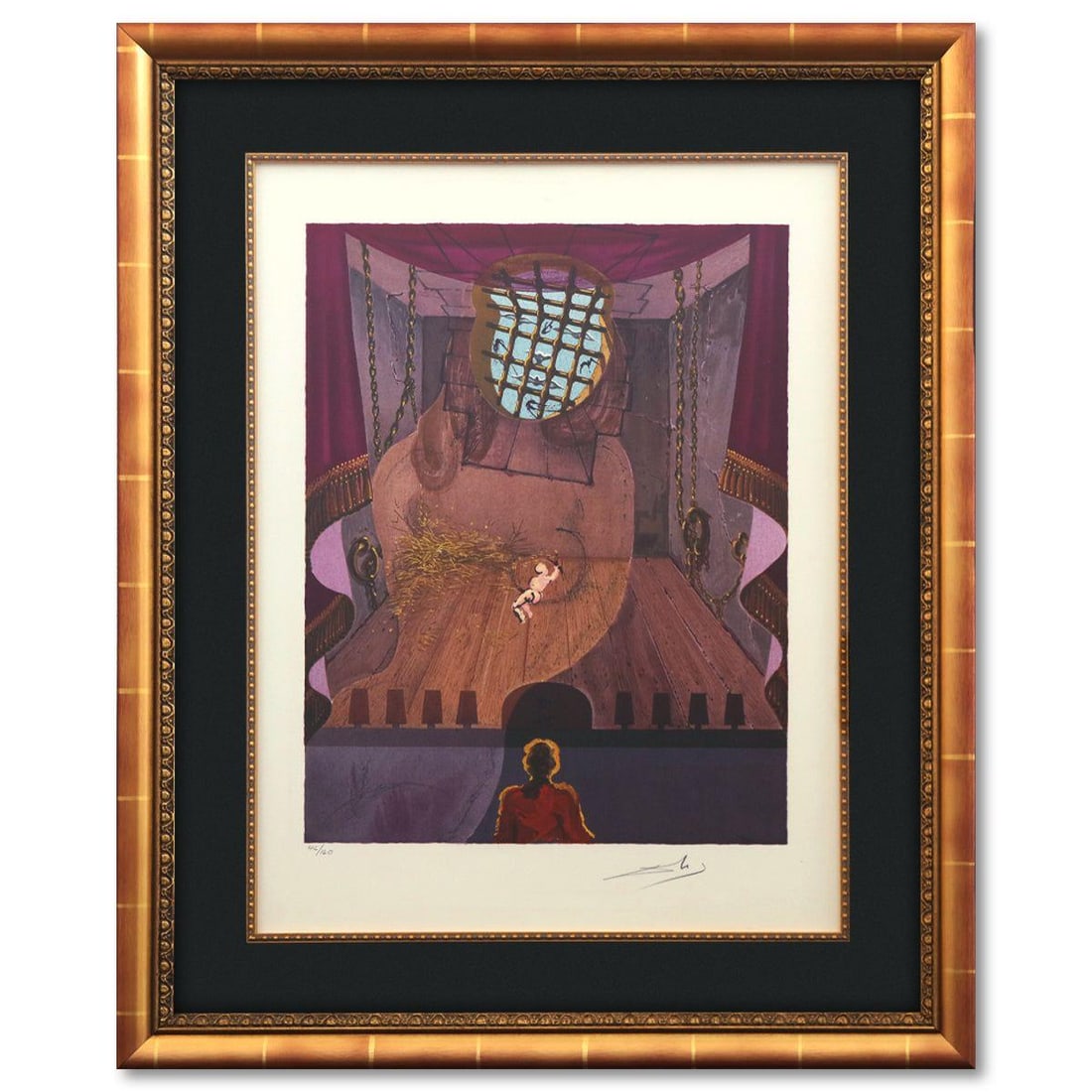 Salvador Dali- Original Lithograph "Damis and Durval": Artist: Salvador Dali. Medium: Original Lithograph. Title: Damis and Durval. Size: 25" x 19". Measures approx. 24" x 28" (framed). Signature: Hand signed and numbered. Certificate of Authenticity: Is 