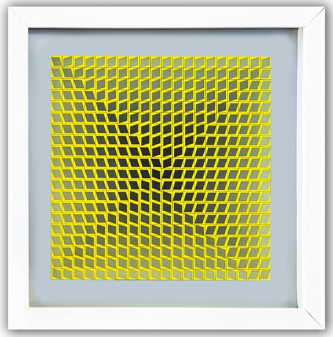 Victor Vasarely- Heliogravure Print "Untitled": Artist: Victor Vasarely. Medium: Heliogravure Print. Title: Untitled. Size: 10" x 10". Measures approx. 12" x 12" (framed). Additional: Custom Framed. Reference#: 21460.