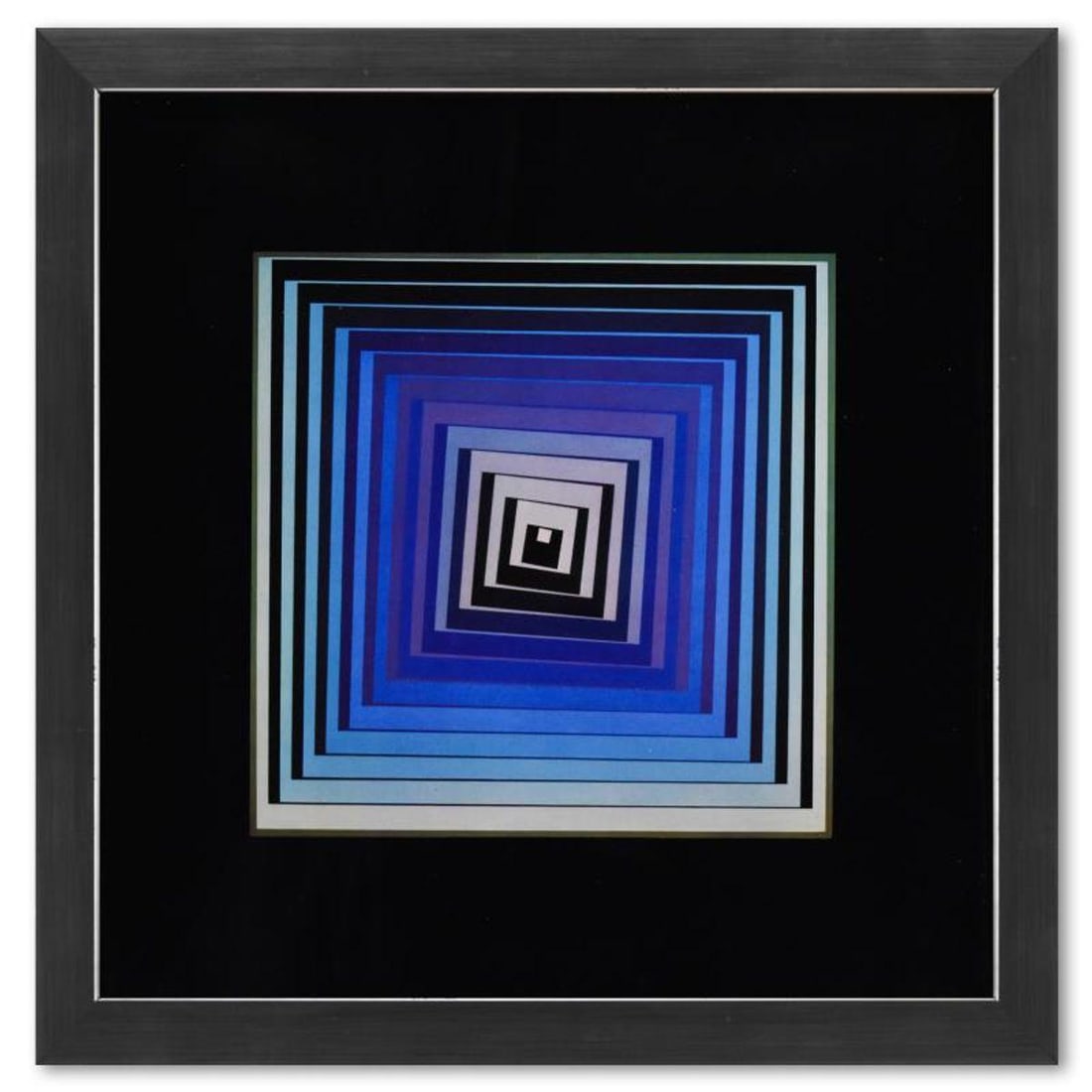 Victor Vasarely (1908-1997), "Vonal - Lila de la serie Vonal" Framed 1971 Heliogravure Print with: Vonal - Lila de la serie Vonal is a heliogravure print on paper, published in 1971, by Victor Vasarely (1908-1997). This piece comes custom framed, with a letter of authenticity and with a 1976 Vasare