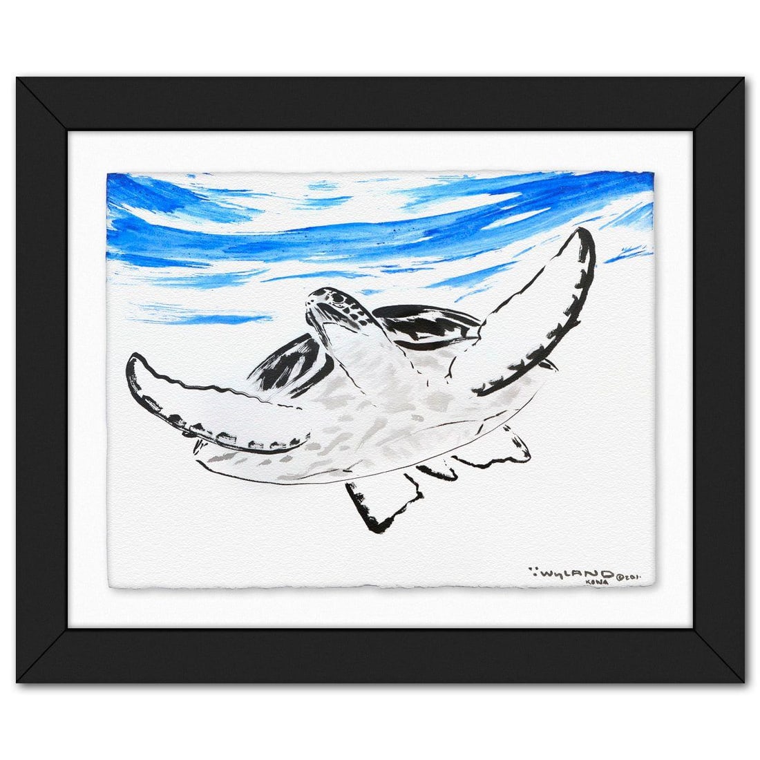 Wyland- Original Sumi Ink Painting "Turtle": Artist: Wyland. Medium: Original Sumi Ink Painting. Title: Turtle. Size: 23" x 30". Measures approx. 33" x 40" (framed). Signature: Hand signed by the artist. Certificate of Authenticity: Is included.