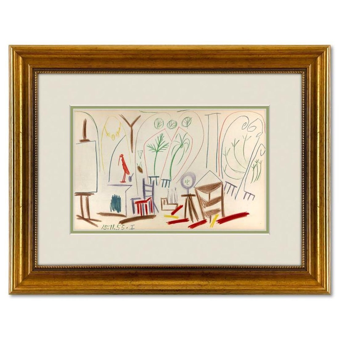 Pablo Picasso (1881-1973), "Carnet de Californie 15.11.55-I" Vintage Lithograph Lithograph on Paper: Carnet de Californie 15.11.55-I is a vintage lithograph on paper by Pablo Picasso (1881-1973). This piece is from Picasso's Carnet de Californie Series and was printed in Paris, France by Mourlot Stud