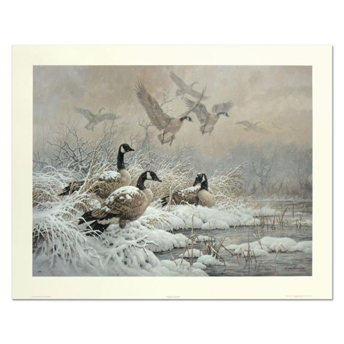 Larry Fanning (1938-2014), "Winter Retreat - Canada Geese" Limited Edition Lithograph, Numbered and: Winter Retreat - Canada Geese is a limited edition lithograph on paper by Larry Fanning (1938-2014), numbered and hand signed with a Letter of Authenticity. Measures approximately 30" x 22.5" (image).