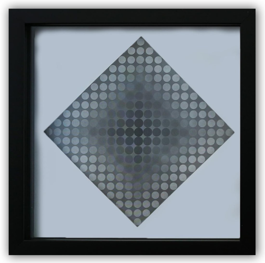 Victor Vasarely- Heliogravure Print "Untitled": Artist: Victor Vasarely. Medium: Heliogravure Print. Title: Untitled. Size: 11" x 11". Measures approx. 12" x 12" (framed). Certificate of Authenticity: Is Included. Additional: Custom Framed.