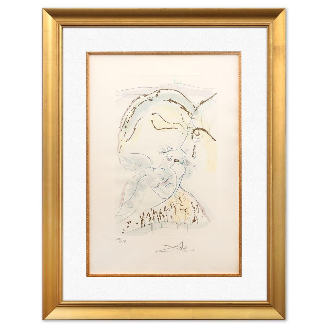 Salvador Dali- Original Lithograph "The Dove-like Eyes on the Bride": Artist: Salvador Dali. Medium: Original Lithograph. Title: The Dove-like Eyes on the Bride. Size: 21" x 15". Measures approx. 30" x 23" (framed). Signature: Hand signed and numbered. Certificate of