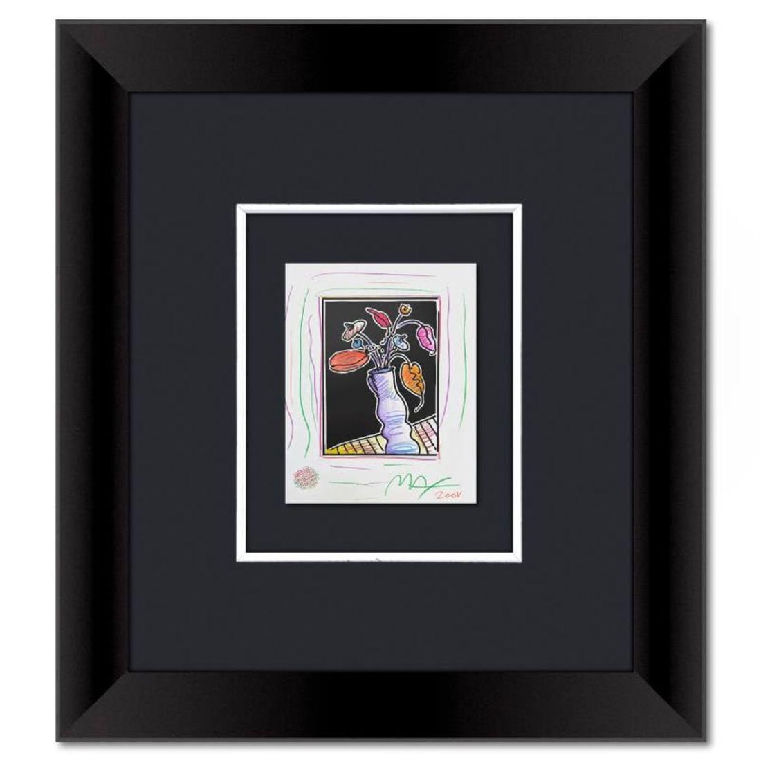 Peter Max, "Vase of Flowers I" Framed One-of-a-Kind Mixed Media, Hand Signed with Registration (1 of 2)