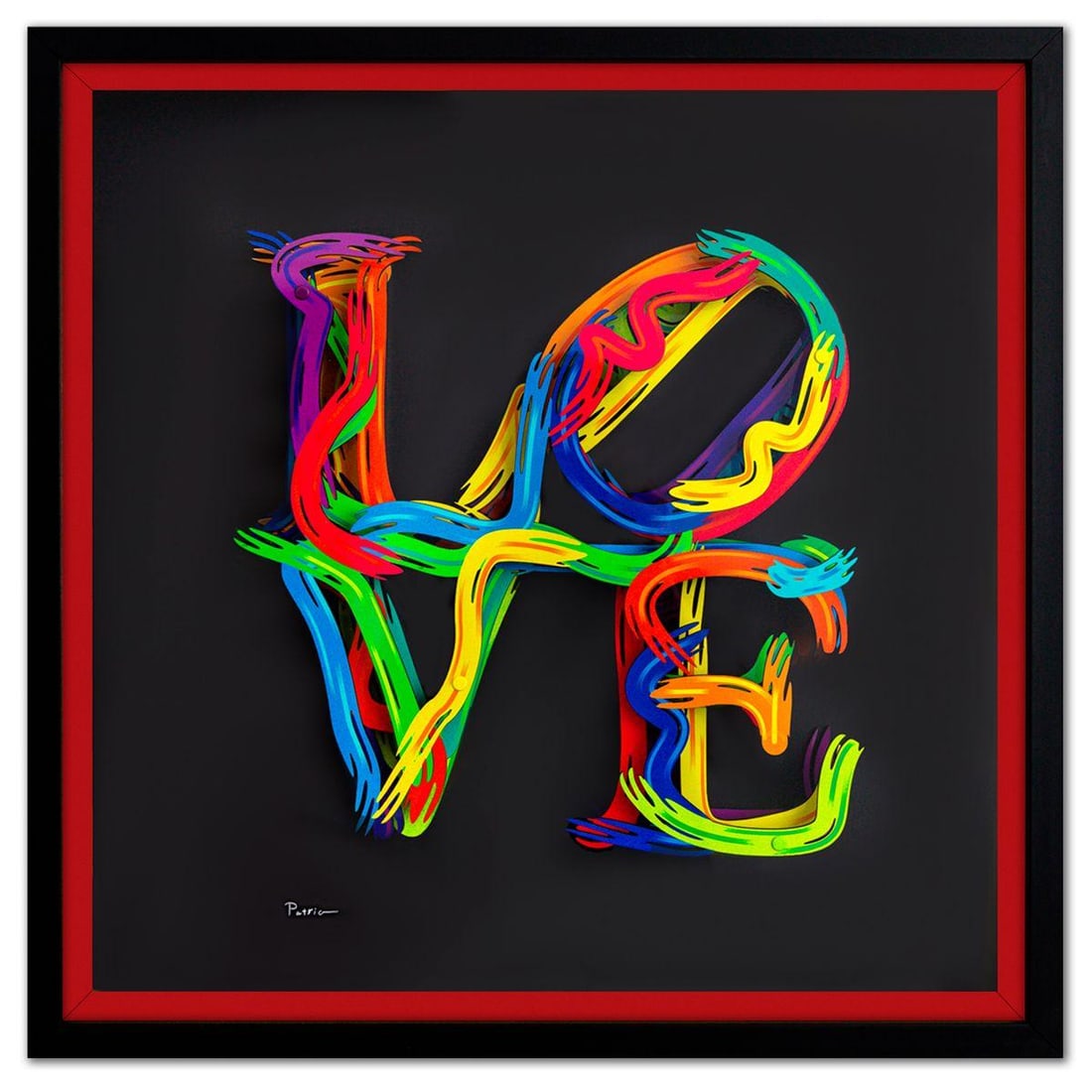 Patricia Govezensky- 3D Multilayered Woodcut "Strokes of Love": Artist: Patricia Govezensky. Medium: 3D Multilayered Woodcut. Title: Strokes of Love. Size: 17" x 17". Measures approx. 22" x 22" (framed). Signature: Hand Signed by the artist. Certificate of Authent