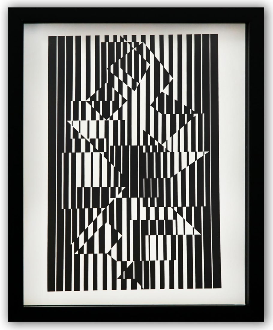 Victor Vasarely- Heliogravure Print "Untitled": Artist: Victor Vasarely. Medium: Heliogravure Print. Title: Untitled. Size: 14" x 11". Measures approx. 15" x 12" (framed). Additional: Custom Framed. Reference#: 21559.
