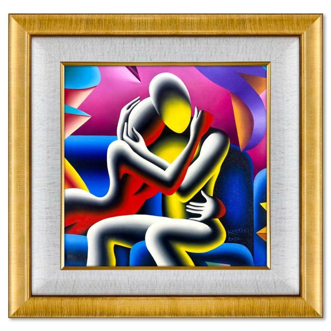 Mark Kostabi, "Us Forever" Framed Original Oil Painting on Canvas, Hand Signed with COA (1 of 3)