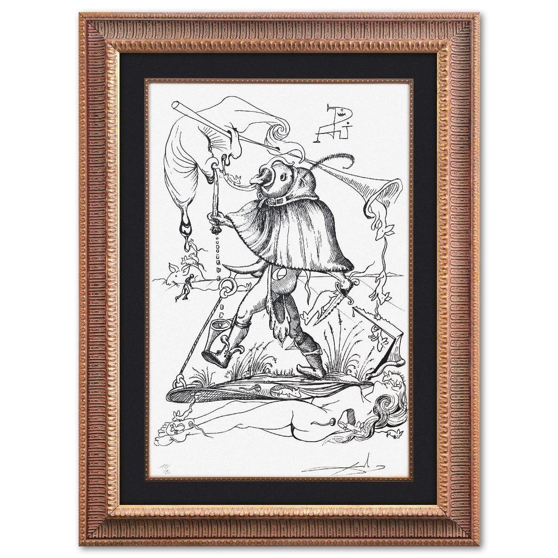 Salvador Dali- Original Lithograph from Gouache and Collage "Les Songes Drolatiques de Pantagruel": Artist: Salvador Dali. Medium: Original Lithograph from Gouache and Collage. Title: Les Songes Drolatiques de Pantagruel. Size: 29" x 19". Measures approx. 40" x 30" (framed). Signature: Hand signed a