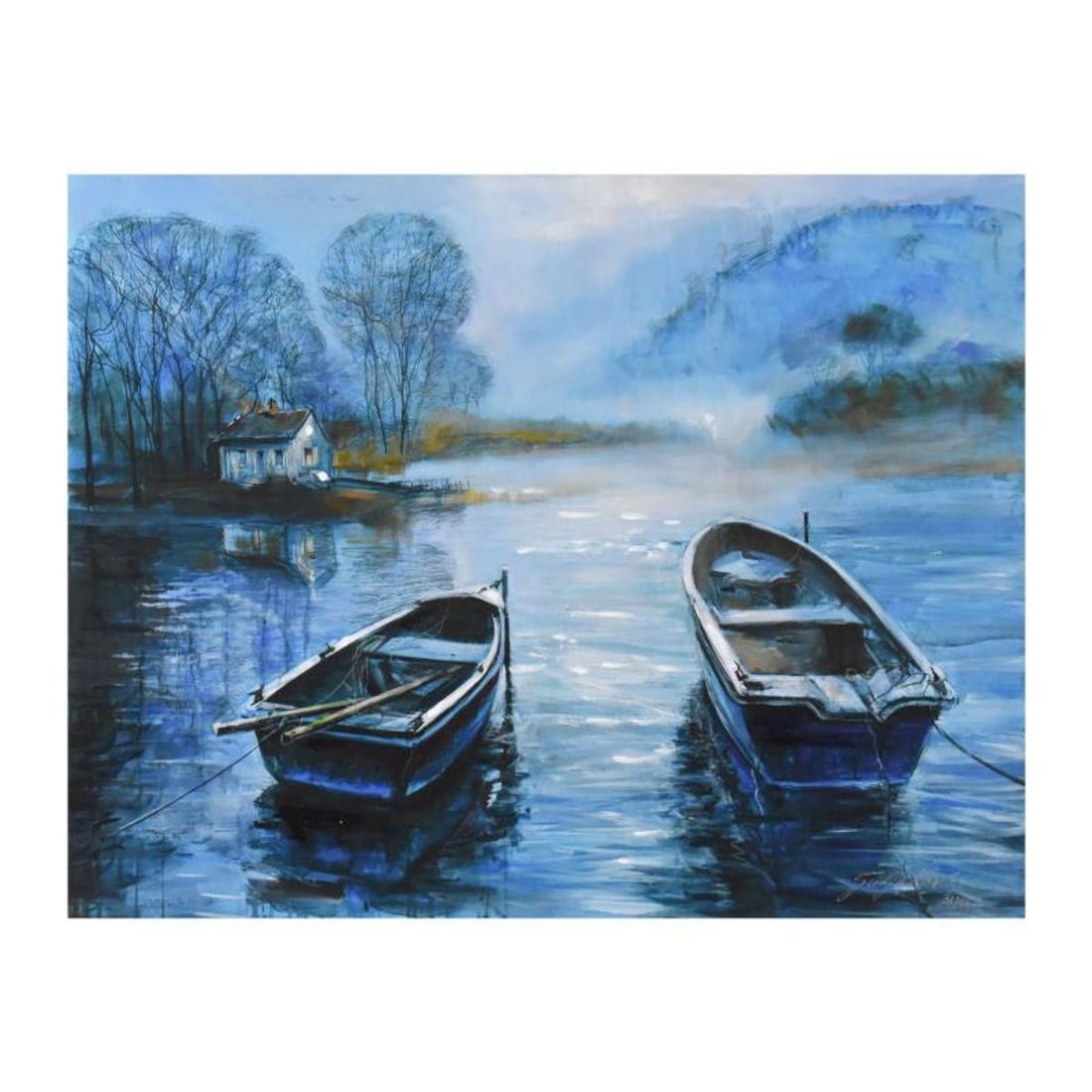 Vadik Suljakov, "Mist on the Lake" Hand Embellished Limited Edition on Canvas, Numbered and Hand: Mist on the Lake is a hand embellished limited edition giclee on canvas by Vadik Suljakov, numbered and hand signed by the artist. Includes Certificate of Authenticity. Measures approx. 26" x 20"