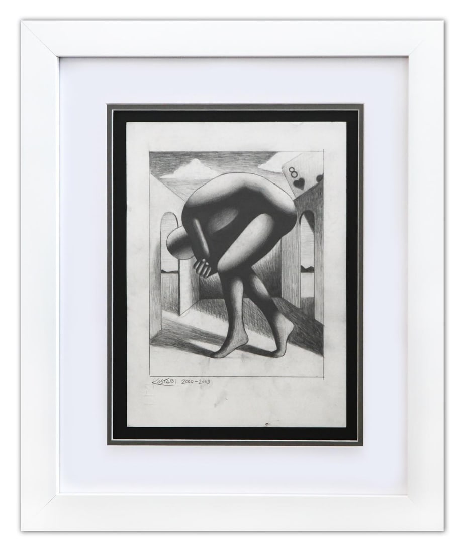 Mark Kostabi- Original Drawing on Paper "The Hidden Heart": Artist: Mark Kostabi. Medium: Original Drawing on Paper. Title: The Hidden Heart. Size: 15" x 10". Measures approx. 18" x 23" (framed). Signature: Hand Signed by the artist. Certificate of