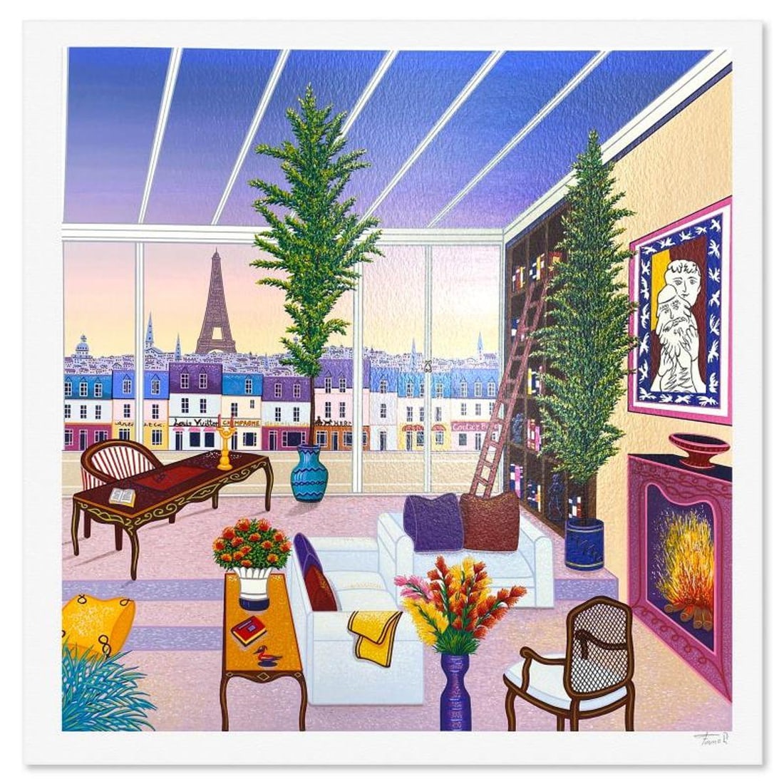 Fanch Ledan, "Salon Parisien" Limited Edition Serigraph, AP Numbered and Hand Signed with Letter of: Salon Parisien is a limited edition serigraph on paper by Fanch, AP numbered and hand signed by the artist. Includes Letter of Authenticity. Measures approx. 22.5" x 22.5" (border), 20.5" x 20.5"