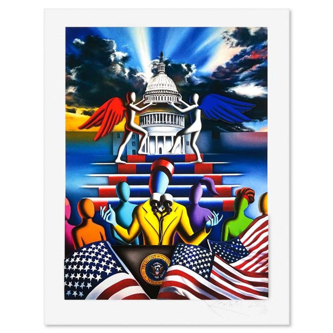 Mark Kostabi, "The Dawn is Ours" Limited Edition 3D Construction, Numbered and Hand Signed with: The Dawn is Ours is a limited edition 3D construction on paper by Mark Kostabi, hand signed by the artist. Includes Letter of Authenticity. Measures approx. 31" x 24" (with border). Reference#: 91297.