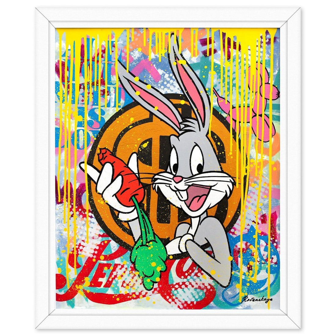 Nastya Rovenskaya- Original Oil on Canvas "Daffy's Hustle Pop": Artist: Nastya Rovenskaya. Medium: Original Oil on Canvas. Title: Daffy's Hustle Pop. Size: 30" x 24". Measures approx. 34" x 28" (framed). Signature: Hand Signed. Certificate of Authenticity: Is