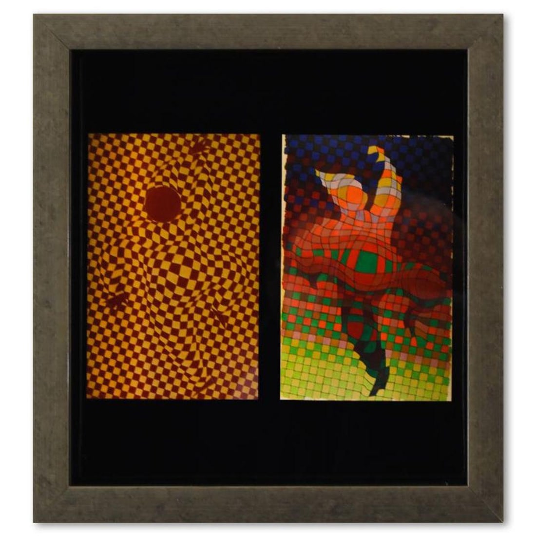 Victor Vasarely (1908-1997), "Arlequin - 2 de la serie Graphismes 2" Framed 1977 Heliogravure Print: Arlequin - 2 de la serie Graphismes 2 is a heliogravure print on paper, published in 1977, by Victor Vasarely (1908-1997). This piece comes custom framed, with a letter of authenticity and with a 1976