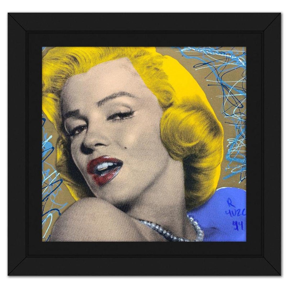Ringo Daniel Funes, "Marilyn with Pearls" Framed One-of-a-Kind Mixed Media on Canvas, Hand Signed (1 of 2)