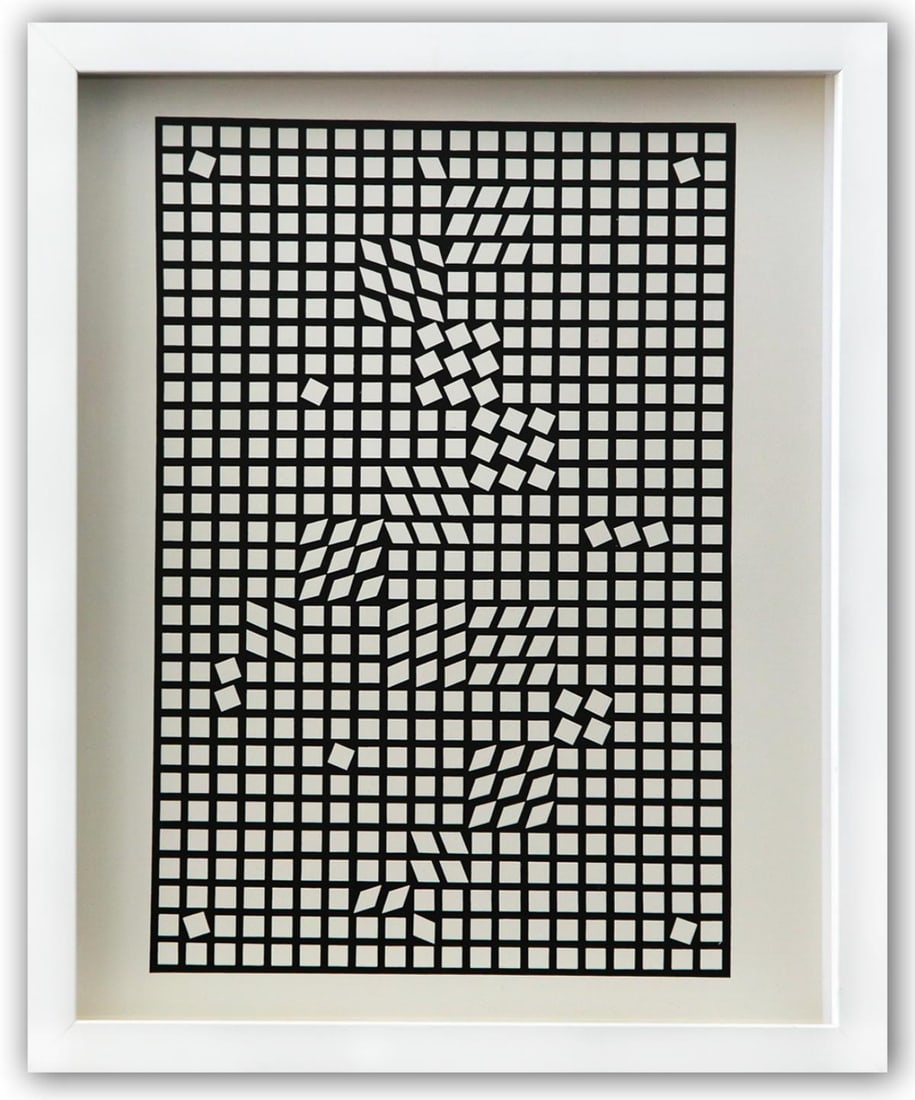 Victor Vasarely- Heliogravure Print "Untitled": Artist: Victor Vasarely. Medium: Heliogravure Print. Title: Untitled. Size: 14" x 11". Measures approx. 15" x 12" (framed). Additional: Custom Framed. Reference#: 21593.