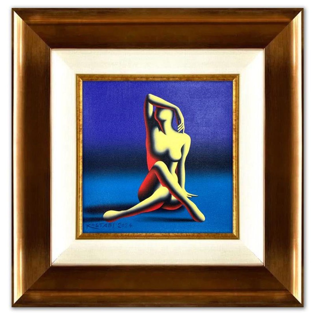 Mark Kostabi, "The Dawn of Ecstacy" Framed Original Oil Painting on Canvas, Hand Signed with a (1 of 3)