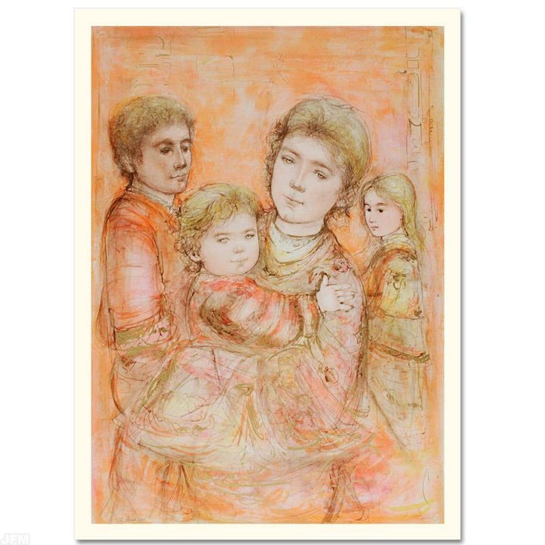Portrait of a Family Limited Edition Lithograph by Edna Hibel (1917-2014), Numbered and Hand Signed: Portrait of a Family is a limited edition lithograph on paper, numbered and hand signed by Edna Hibel (1917-2014). Includes Certificate of Authenticity! Measures approx. 31" x 45" (with border) 28" x 