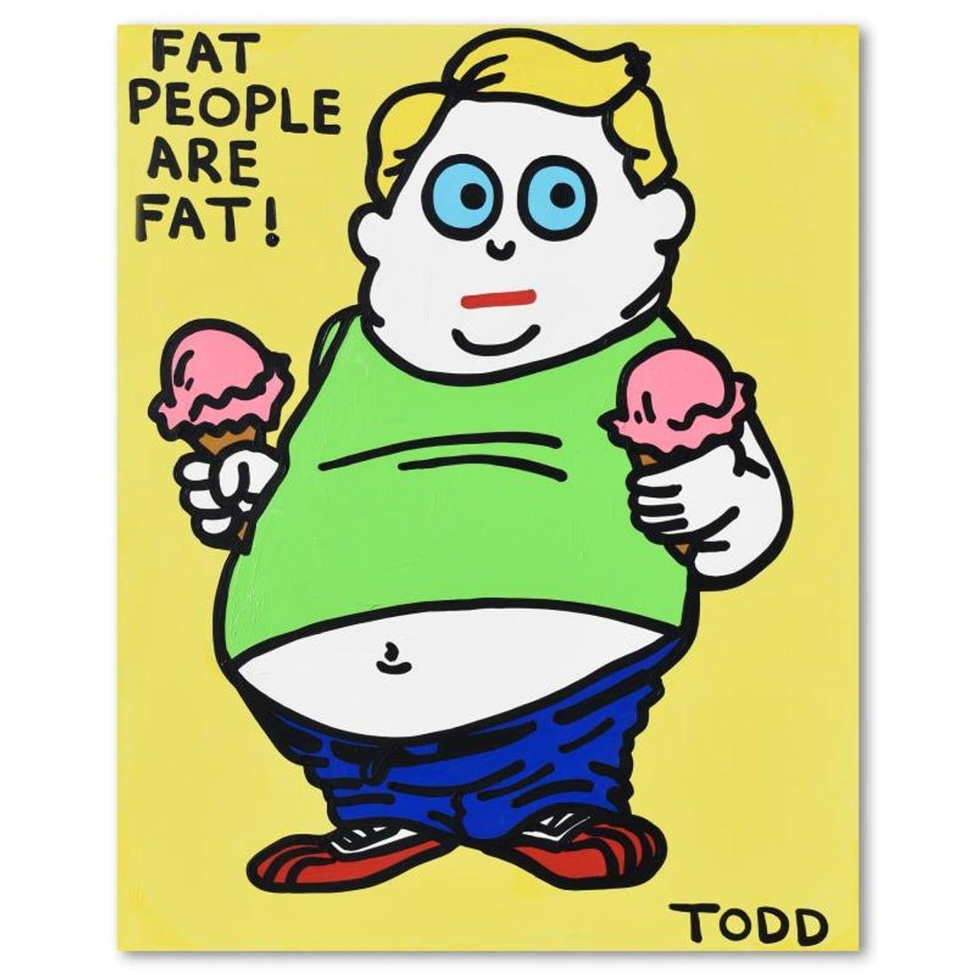 Todd Goldman, "Fat People" Original Acrylic Painting on Gallery Wrapped Canvas (48" x 60"), Hand (1 of 2)