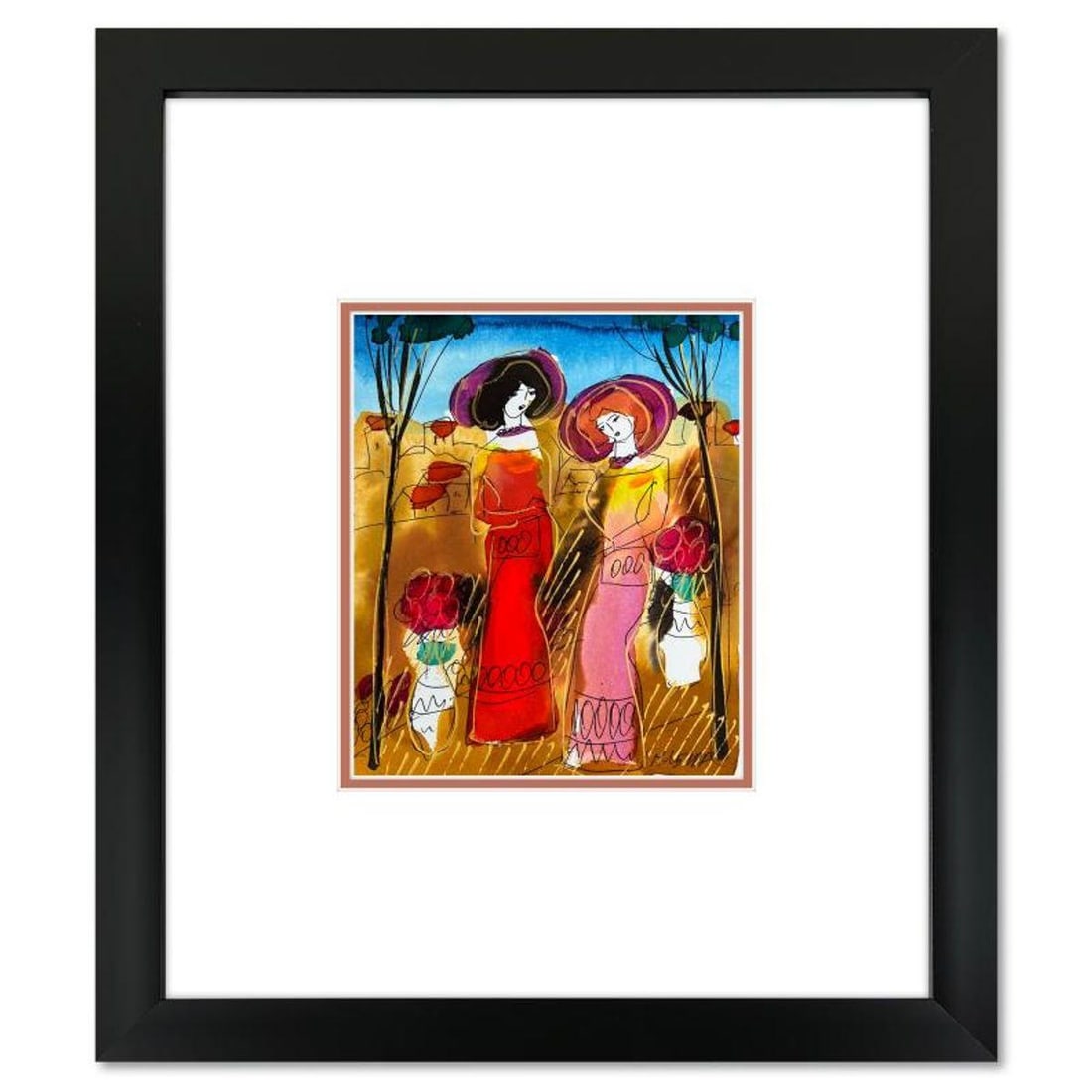 Moshe Leider, Framed Original Mixed Media Watercolor Painting, Hand Signed with Letter of: This is an original mixed media watercolor painting on paper by Moshe Leider. Hand signed by the artist, this piece comes custom framed and includes a Letter of Authenticity. Measures approximately 15