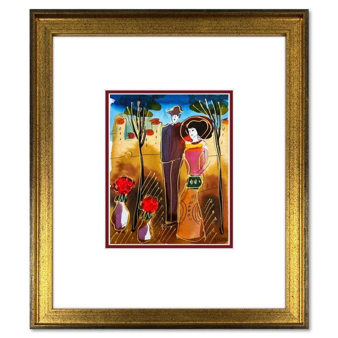 Moshe Leider, Framed Original Mixed Media Watercolor Painting, Hand Signed with Letter of: This is an original mixed media watercolor painting on paper by Moshe Leider. Hand signed by the artist, this piece comes custom framed and includes a Letter of Authenticity. Measures approximately 15