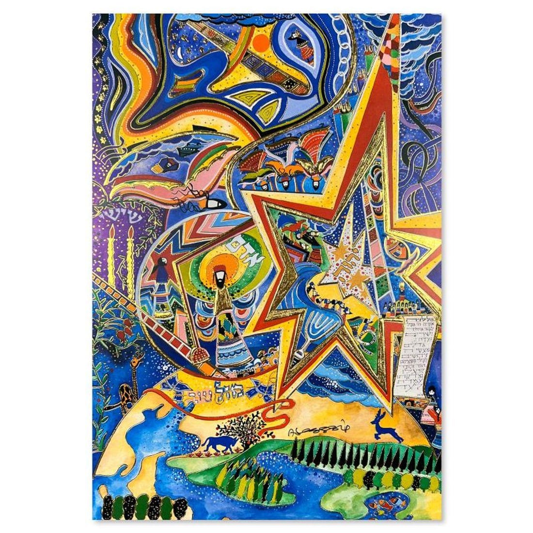 Rafael Abecassis, "Hallelujah" Hand Signed, Numbered Limited Edition Mixed Media with Letter of: Hallelujah is a limited edition mixed media, lithograph and foil, on paper by Rafael Abecassis. The piece comes hand signed by the artist, numbered, and with a letter of authenticity. Measures