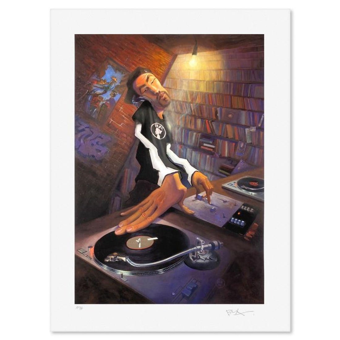 Justin Bua, "The DJ" Limited Edition, PP Numbered 3/4 and Signed with Letter of Authenticity.: The DJ is a limited edition giclee on paper by Justin Bua, PP numbered 3/4 and bearing the authorized signature of the artist. Includes Letter of Authenticity. Measures approx. 24" x 18" (border) 20" 
