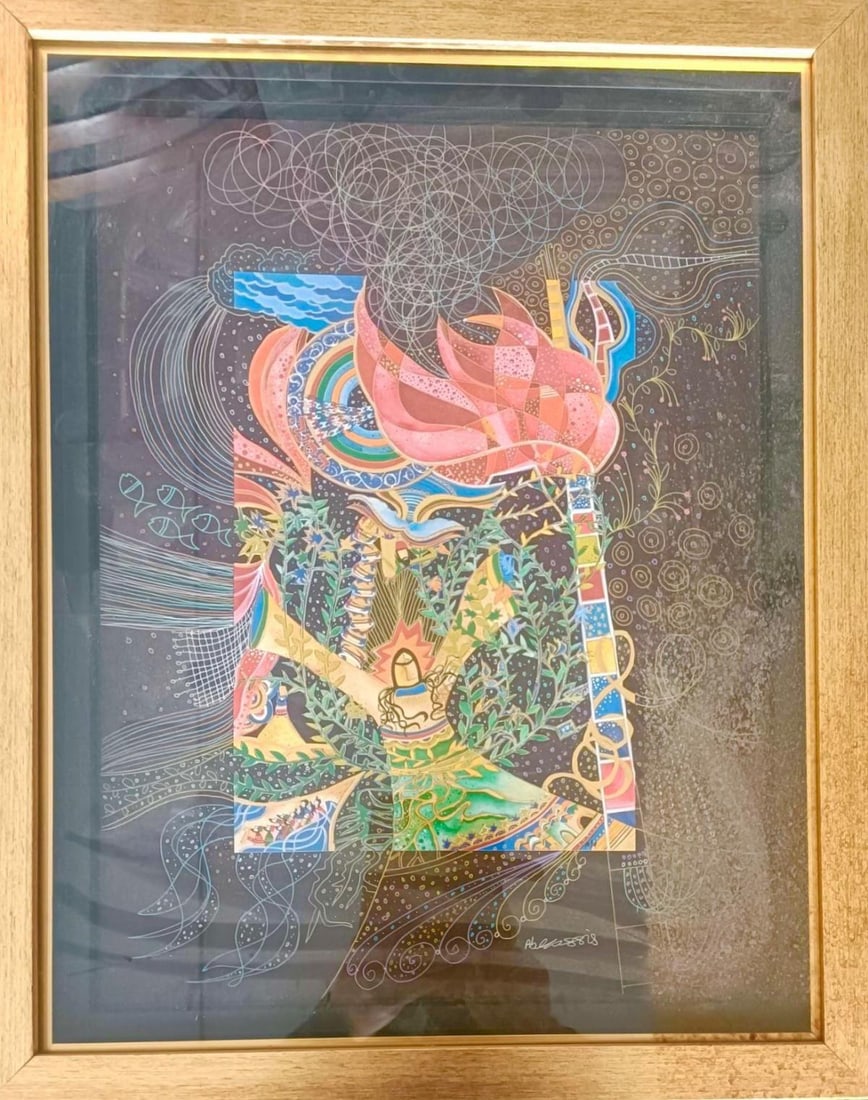 Raphael Abecassis- Mixed media original on panel board: Artist: Raphael Abecassis. Medium: Mixed media original on panel board. Measures approx. 16" x 20" (framed). Signature: Hand Signed by artist. Reference#: 82593.