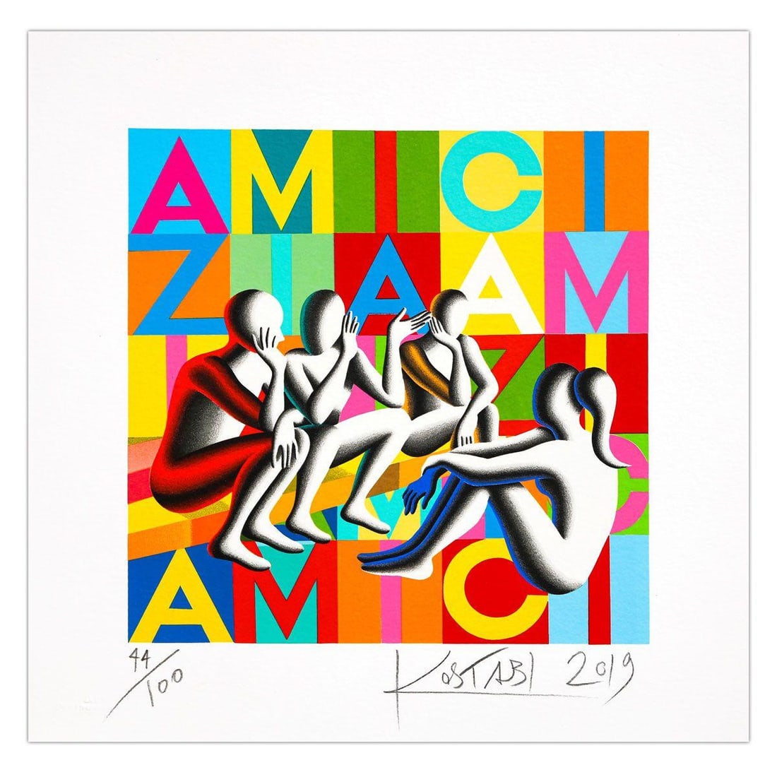 Mark Kostabi- SIlkscreen on Paper "Gossip Club" (1 of 1)