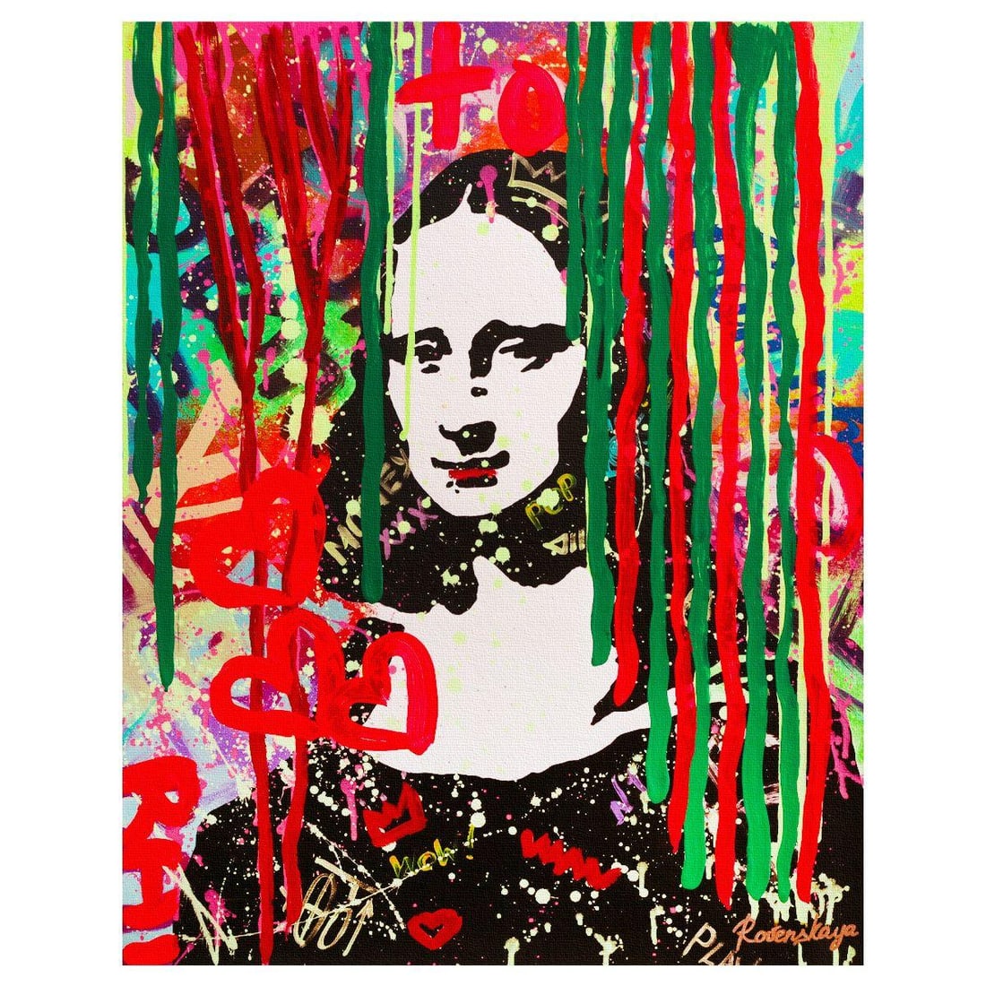 Nastya Rovenskaya- Original Mixed Media on Canvas "The Colours of Mona Lisa": Artist: Nastya Rovenskaya. Medium: Original Mixed Media on Canvas. Title: The Colours of Mona Lisa. Size: 20" x 16". Signature: Hand signed. Certificate of Authenticity: Is included. Reference#: 70986