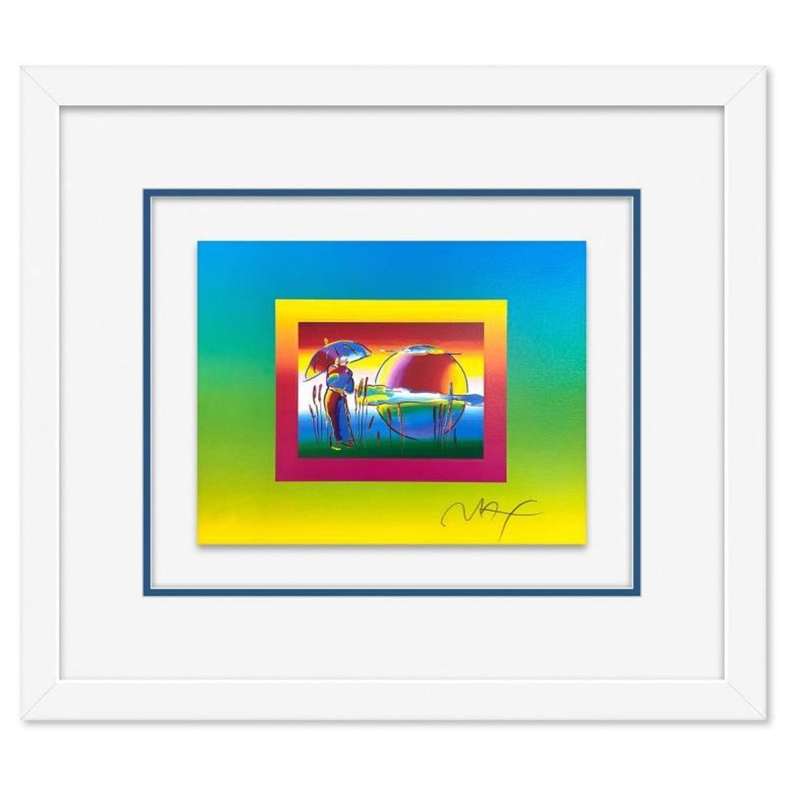 Peter Max, "Rainbow Umbrella Man on Blends" Framed Limited Edition Lithograph, Numbered and Hand (1 of 2)