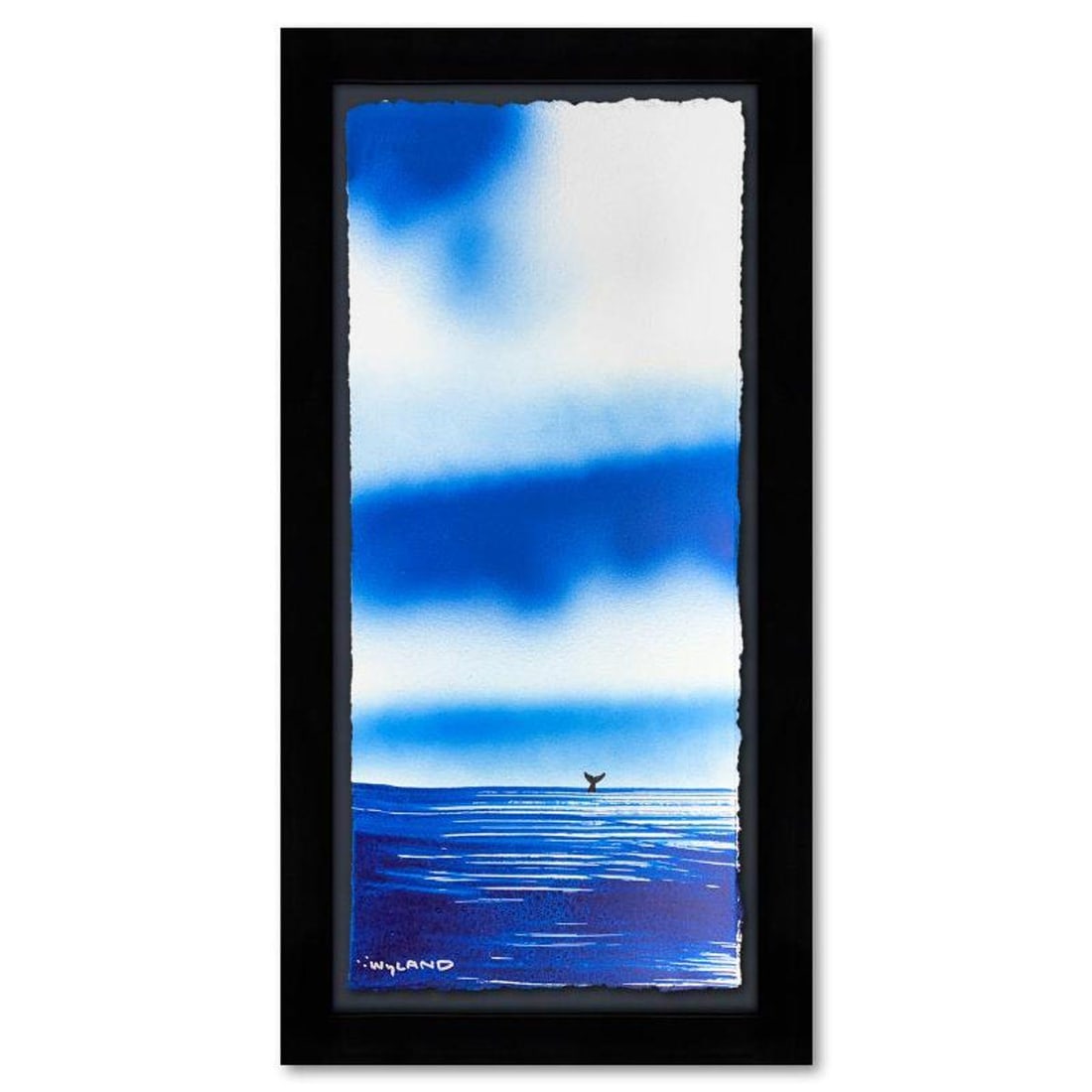 Wyland- Original Watercolor Painting on Deckle Edge Paper "Fluke": Artist: Wyland. Medium: Original Watercolor Painting on Deckle Edge Paper. Title: Fluke. Size: 22.5" x 10.5". Measures approx. 30.5" x 18.5" (framed). Signature: Hand signed. Certificate of Authentici