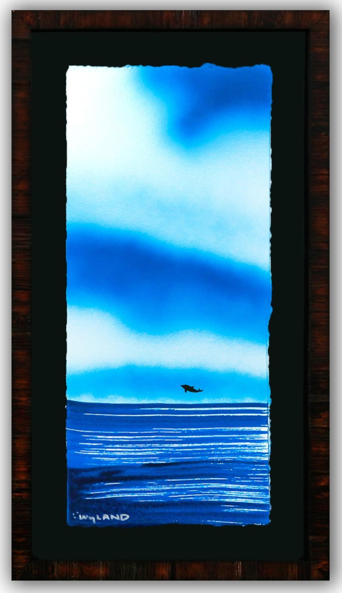 Wyland- Original Watercolor Painting on Deckle Edge Paper "Dolphin": Artist: Wyland. Medium: Original Watercolor Painting on Deckle Edge Paper. Title: Dolphin. Size: 22" x 10". Measures approx. 28" x 16" (framed). Signature: Hand Signed by the artist. Certificate of