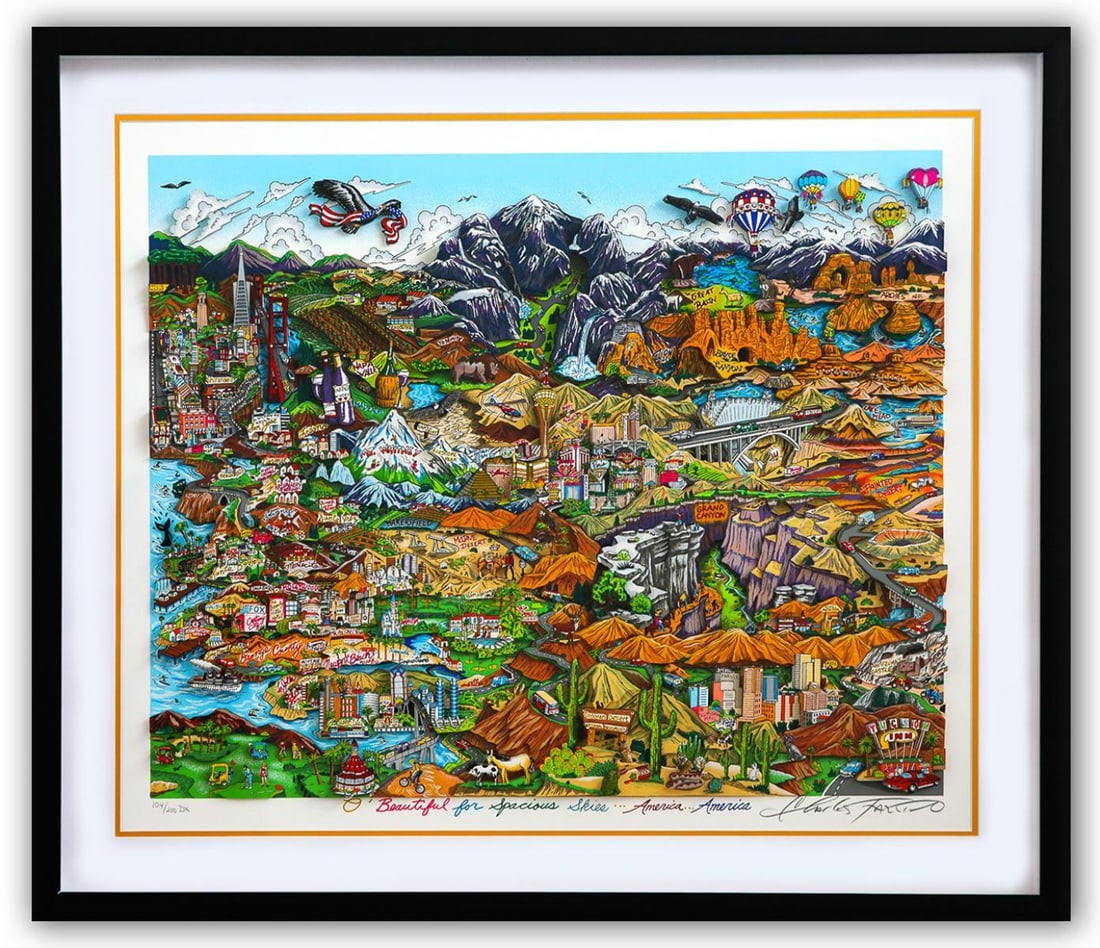Charles Fazzino- 3D Construction Silkscreen Serigraph "O BEAUTIFUL FOR SPACIOUS SKIES, AMERICA, (1 of 3)