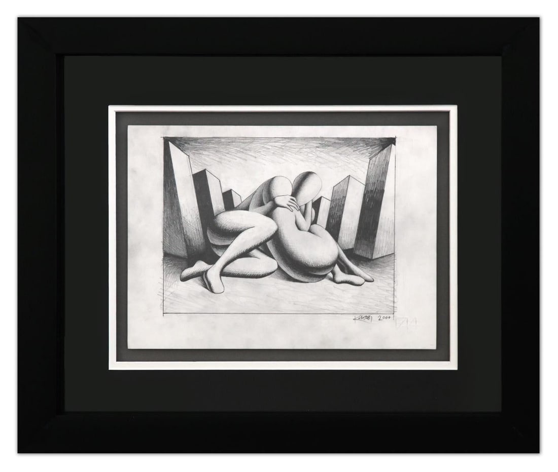 Mark Kostabi- Original Drawing on Paper "Peerless Devotion": Artist: Mark Kostabi. Medium: Original Drawing on Paper. Title: Peerless Devotion. Size: 11" x 14". Measures approx. 18" x 22" (framed). Signature: Hand Signed by the artist. Certificate of