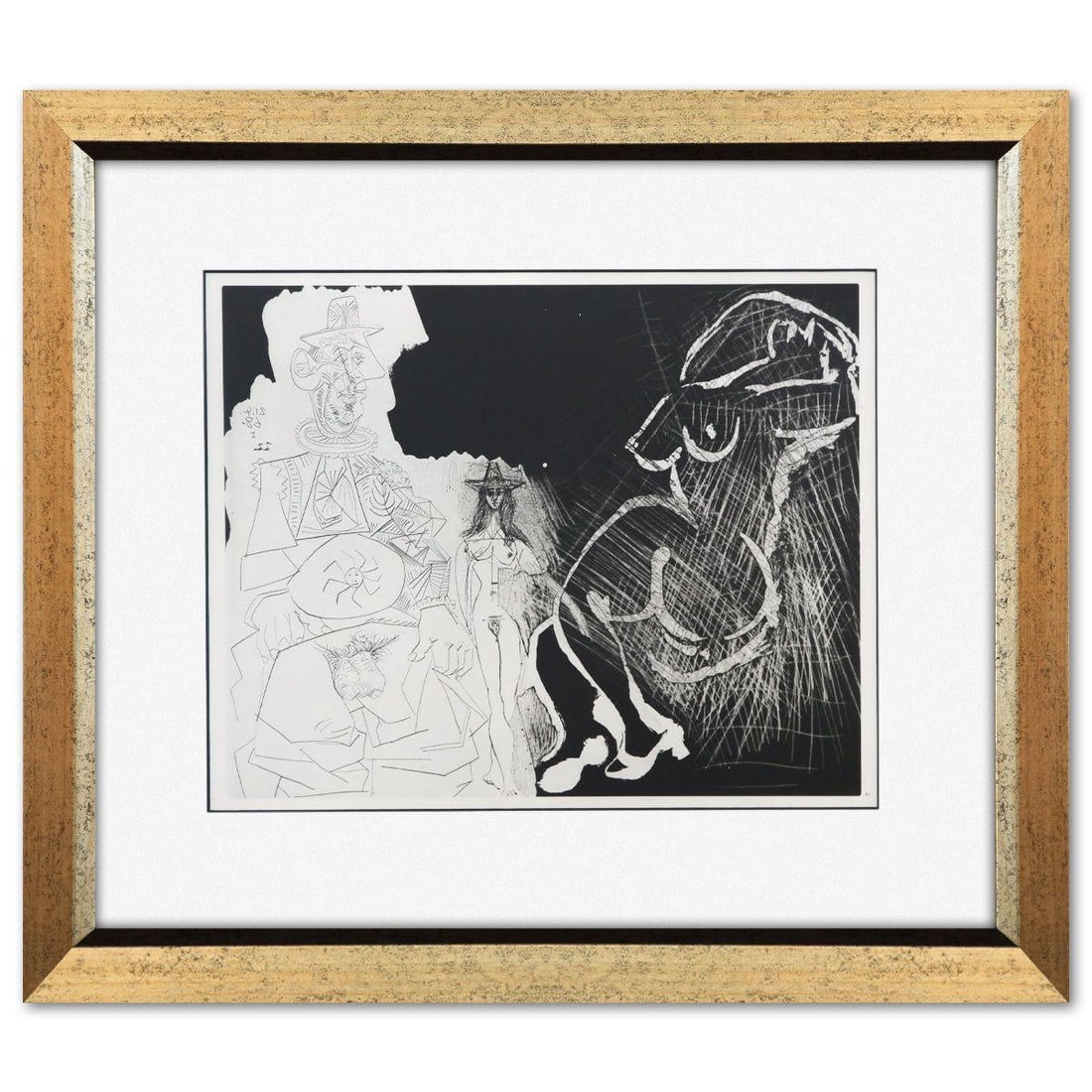 After Pablo Picasso- Offset Lithograph "From The 347 Series": Artist: After Pablo Picasso. Medium: Offset Lithograph. Title: From The 347 Series. Size: 11" x 14". Measures approx. 19" x 22" (framed). Certificate of Authenticity: Is included. Additional: Custom f