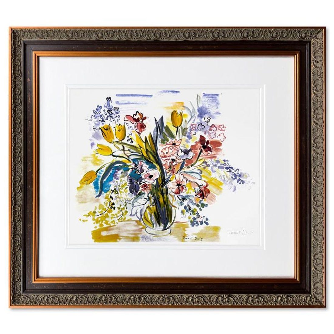 Raoul Dufy (1877-1953), "Bouquet De Fleurs Dans" Framed Limited Edition Lithograph with Letter of: Bouquet De Fleurs Dans is a framed limited edition lithograph on paper by Raoul Dufy authorized by Dufy owners of rights and ADAGP Paris. The piece is plate signed and comes with a letter of
