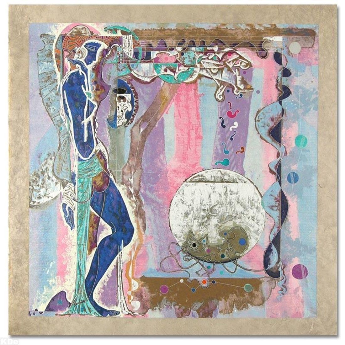 Concerto Limited Edition Serigraph on Rice Paper (38" x 39") by Renowned Artist Lu Hong, Numbered: Lu Hong's work, collected worldwide, is often characterized by the use of vibrant colors and emotive lines. "Concerto" is a limited edition serigraph on rice paper, numbered and hand signed by the art
