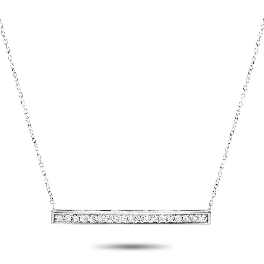 14K WHITE GOLD 0.25 CT DIAMOND PENDANT NECKLACE: This necklace is made of 14K white gold and embellished with diamonds that amount to 0.25 carats. The necklace weighs 2.1 grams and boasts a 15 chain and a pendant that measures 0.13 in length and 1.2