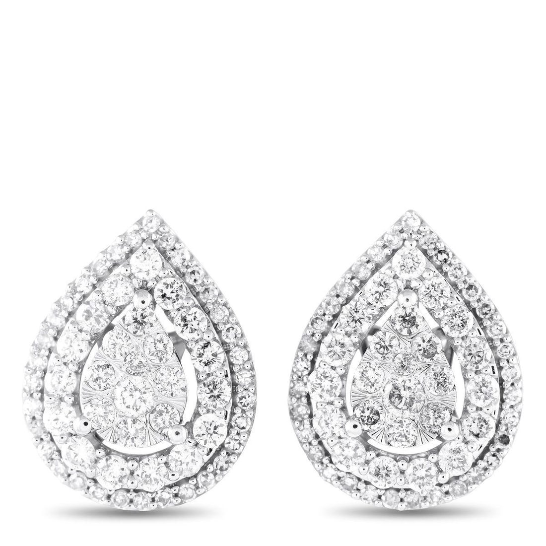 14K WHITE GOLD 1.0CT DIAMOND EARRINGS: A chic, pear-shaped setting crafted from 14K White Gold serves as a stylish foundation for these impressive earrings. Adorned with Diamonds totaling 1.0 carats, each one of these exquisite earrings