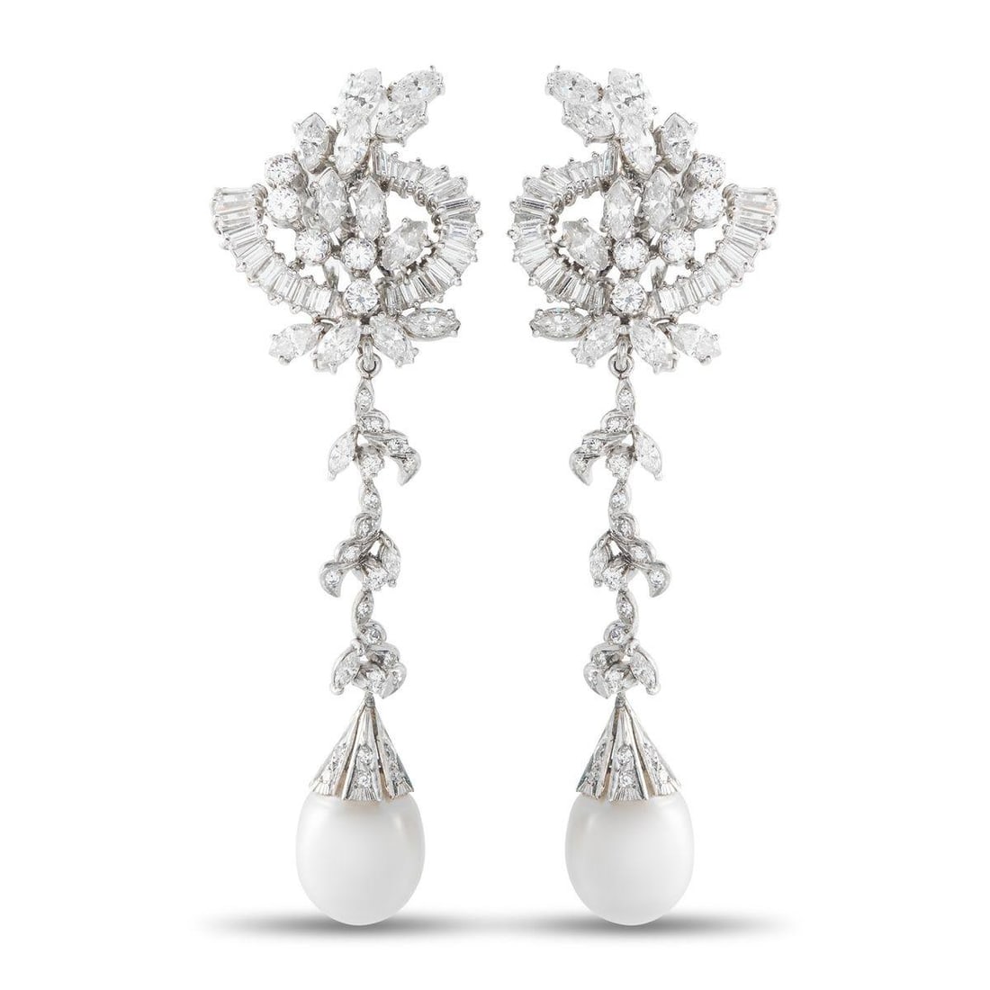 PLATINUM 7.0CT DIAMOND AND PEARL EARRINGS (1 of 3)