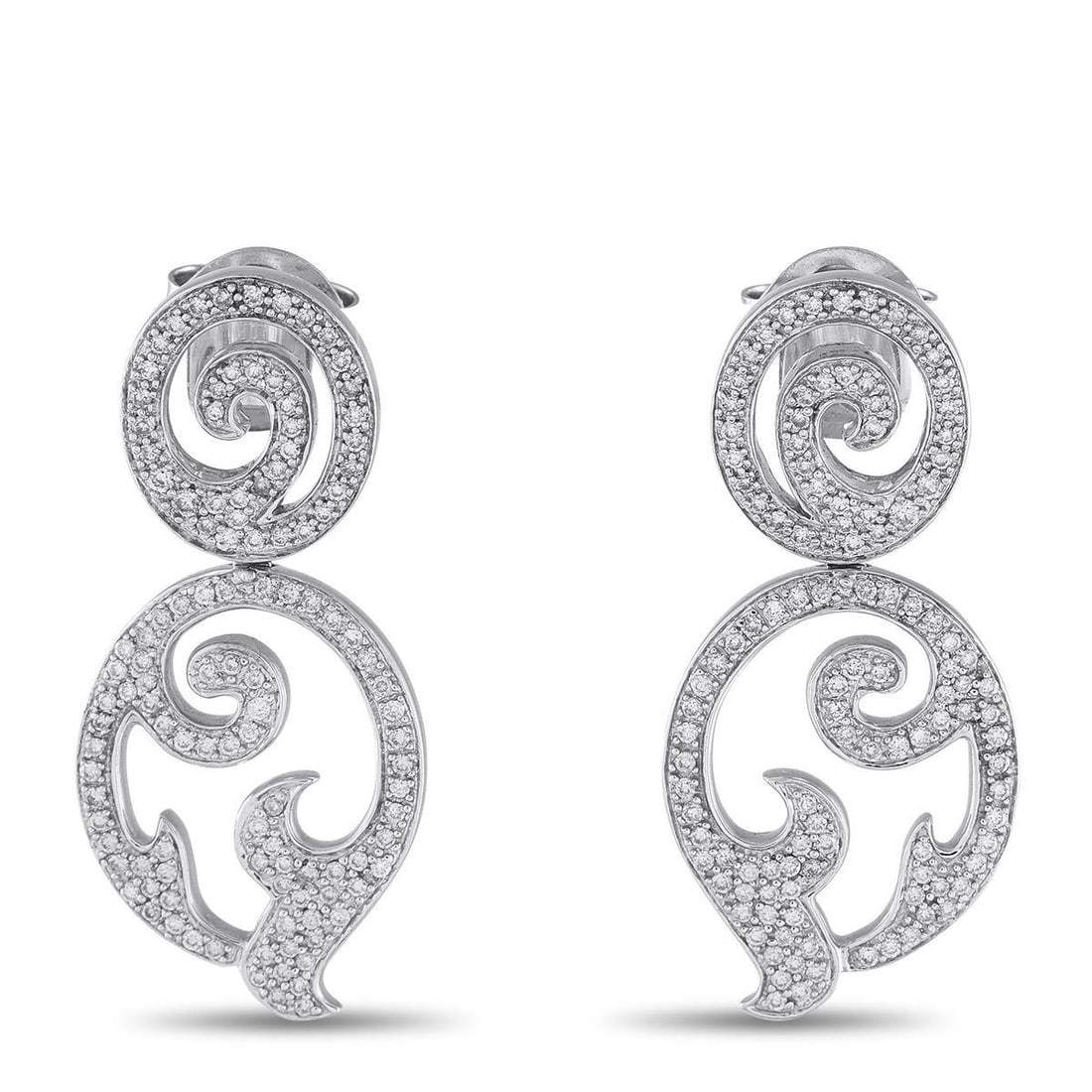 TOUS 18K WHITE GOLD 1.75CT DIAMOND EARRINGS: These intricate Tous earrings are designed to continually catch the light. The intricate design is crafted from 18K White Gold. Diamonds with a total weight of 1.75 carats elevate the intricate openwo